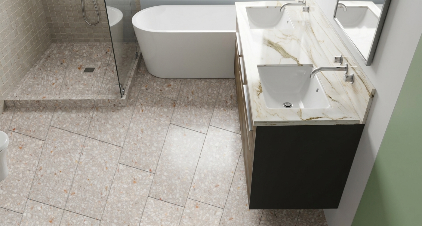 Soft Terrazzo Bath Retreat — Floor View