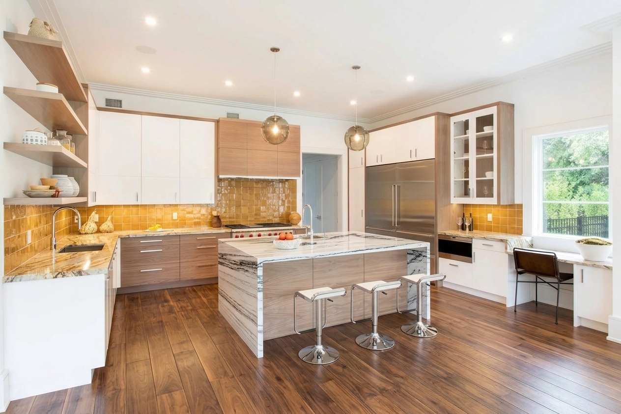Walnut & Ochre Modern Kitchen — Kitchen Photo View 1